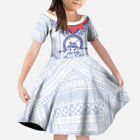 Queen Salote College 100 Years Personalized Family Matching Off Shoulder Short Dress and Hawaiian Shirt Tonga QSC Heilala Lei White Ngatu Pattern