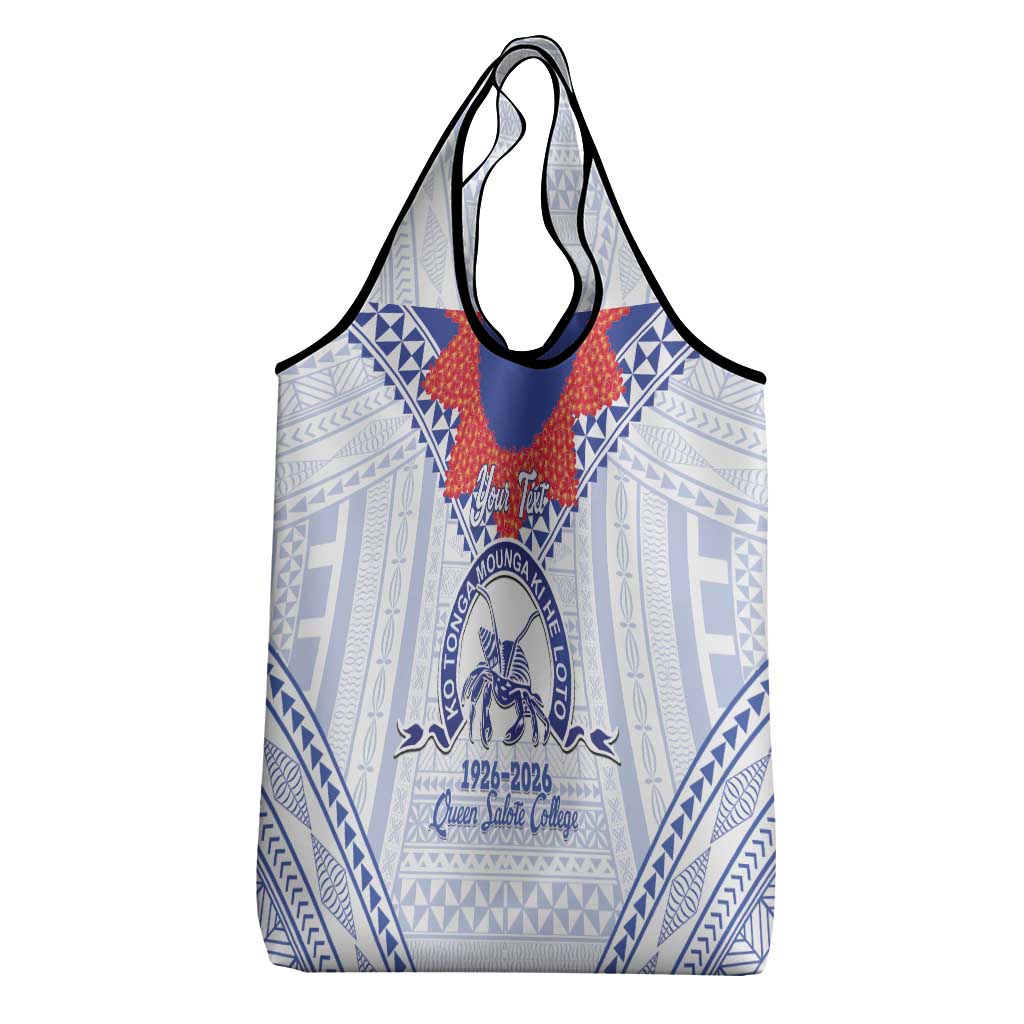 Queen Salote College 100 Years Personalized Grocery Bag Tonga QSC Heilala Lei White Ngatu Pattern