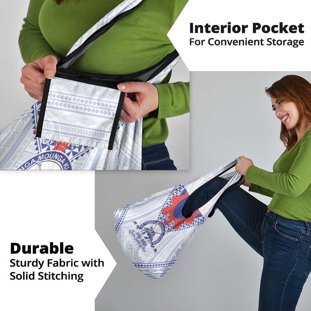 Queen Salote College 100 Years Personalized Grocery Bag Tonga QSC Heilala Lei White Ngatu Pattern