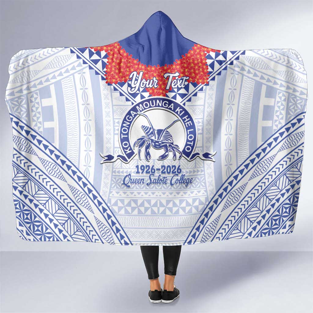 Queen Salote College 100 Years Personalized Hooded Blanket Tonga QSC Heilala Lei White Ngatu Pattern