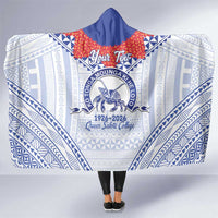 Queen Salote College 100 Years Personalized Hooded Blanket Tonga QSC Heilala Lei White Ngatu Pattern