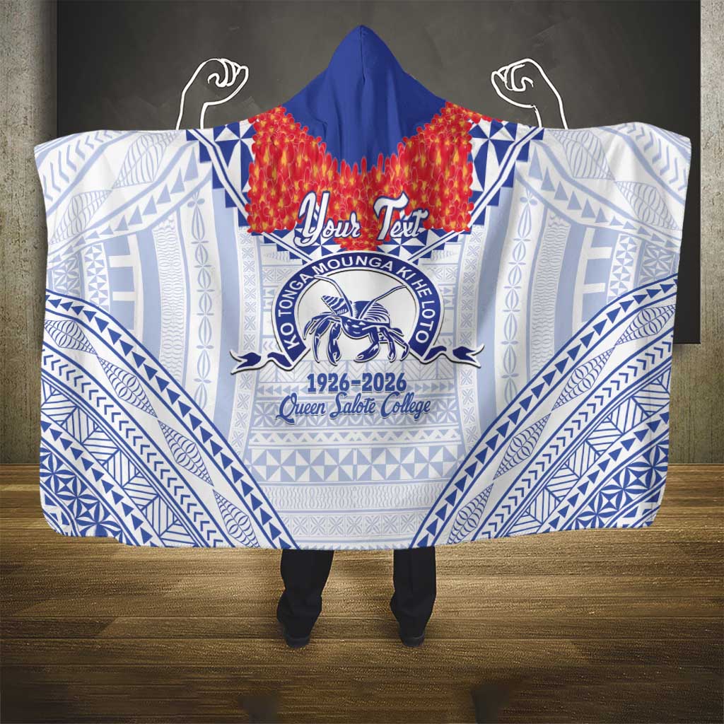 Queen Salote College 100 Years Personalized Hooded Blanket Tonga QSC Heilala Lei White Ngatu Pattern
