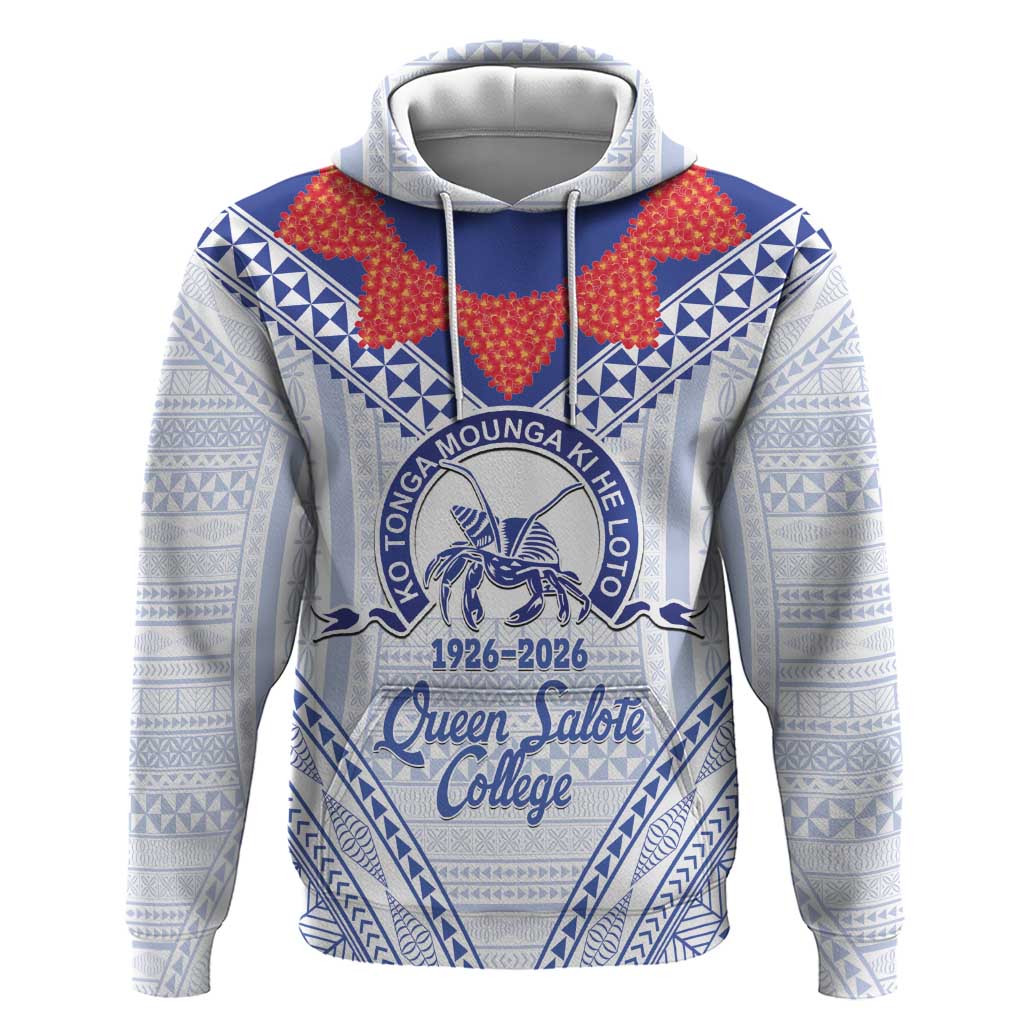 Queen Salote College 100 Years Personalized Hoodie Tonga QSC Heilala Lei White Ngatu Pattern