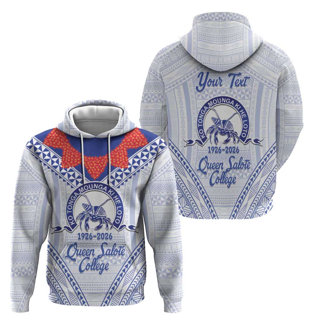 Queen Salote College 100 Years Personalized Hoodie Tonga QSC Heilala Lei White Ngatu Pattern