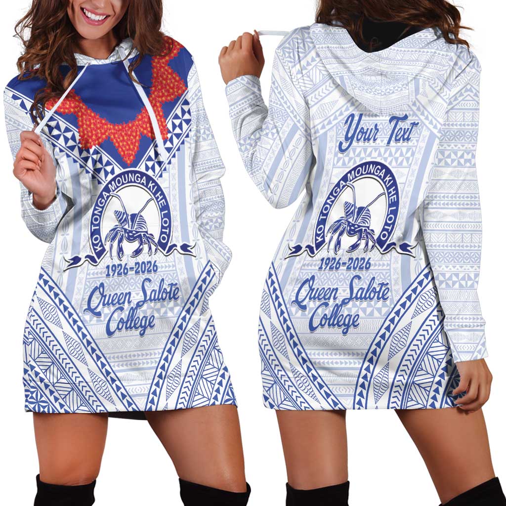 Queen Salote College 100 Years Personalized Hoodie Dress Tonga QSC Heilala Lei White Ngatu Pattern