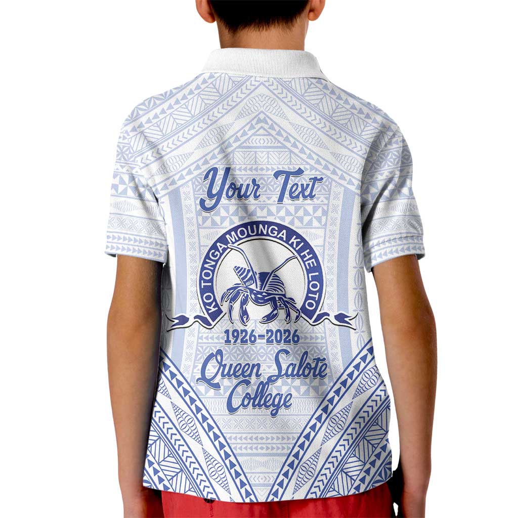 Queen Salote College 100 Years Personalized Kid Polo Shirt Tonga QSC Heilala Lei White Ngatu Pattern LT14 - Polynesian Pride