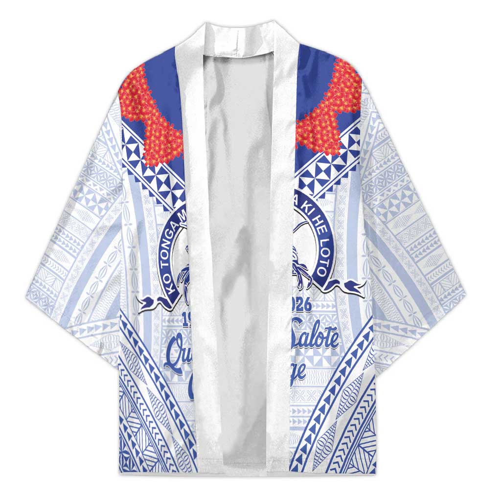Queen Salote College 100 Years Personalized Kimono Tonga QSC Heilala Lei White Ngatu Pattern LT14 Unisex White - Polynesian Pride