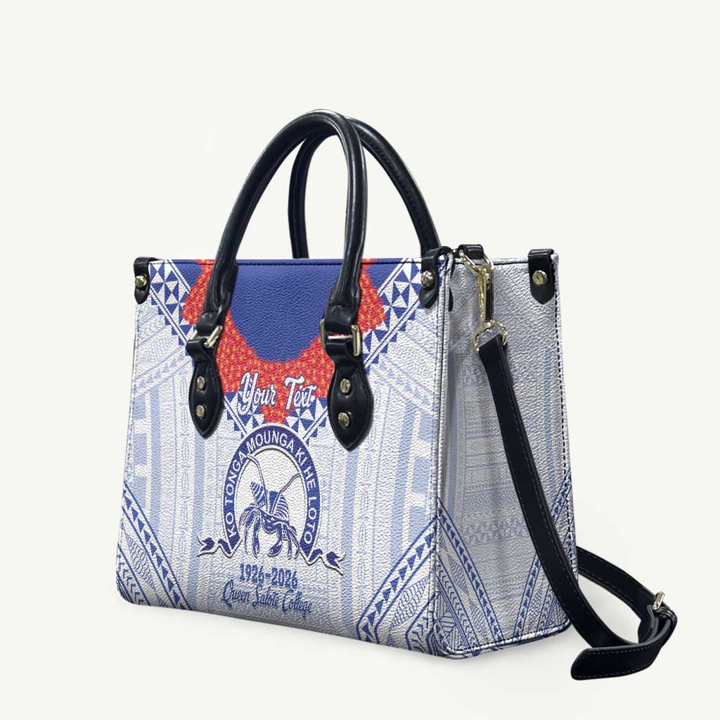 Queen Salote College 100 Years Personalized Leather Bag Tonga QSC Heilala Lei White Ngatu Pattern