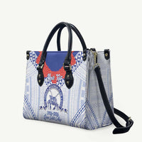 Queen Salote College 100 Years Personalized Leather Bag Tonga QSC Heilala Lei White Ngatu Pattern