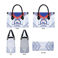 Queen Salote College 100 Years Personalized Leather Bag Tonga QSC Heilala Lei White Ngatu Pattern