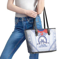Queen Salote College 100 Years Personalized Leather Tote Bag Tonga QSC Heilala Lei White Ngatu Pattern