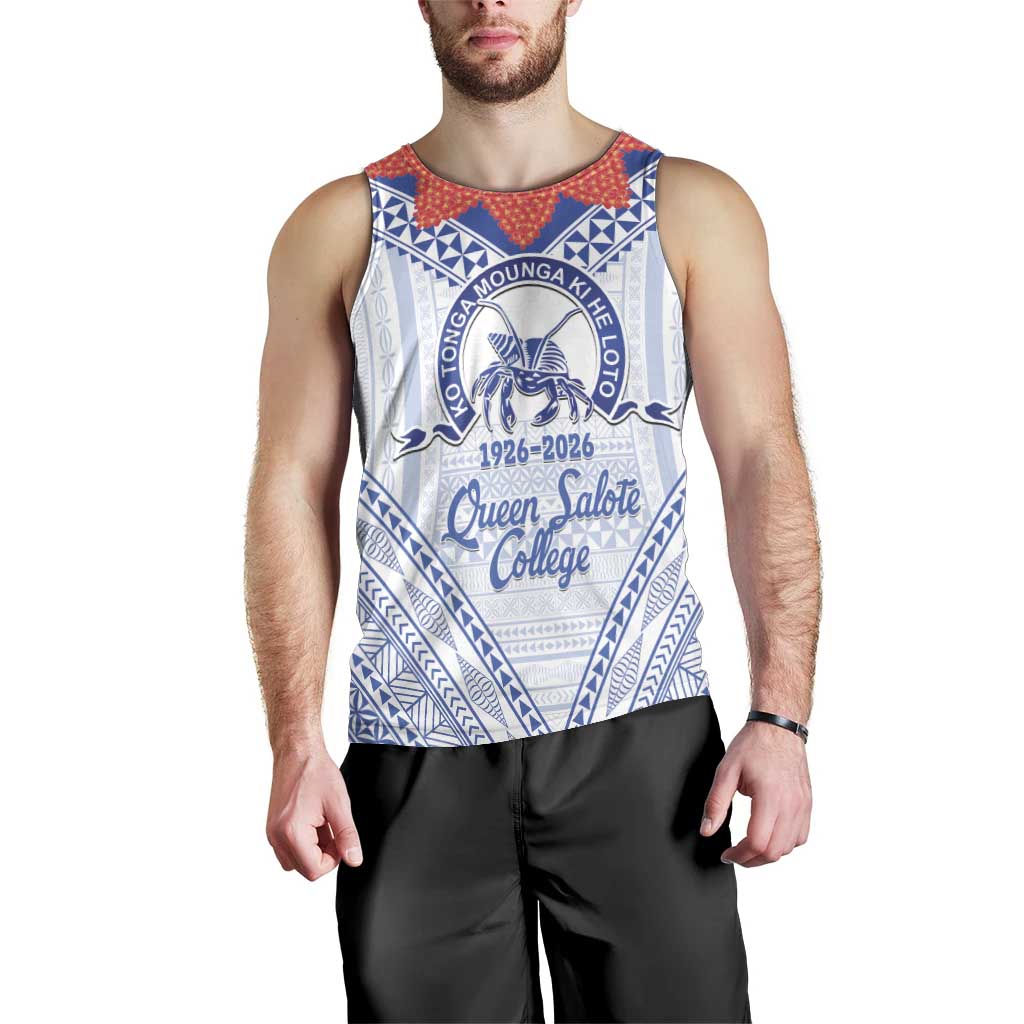 Queen Salote College 100 Years Personalized Men Tank Top Tonga QSC Heilala Lei White Ngatu Pattern
