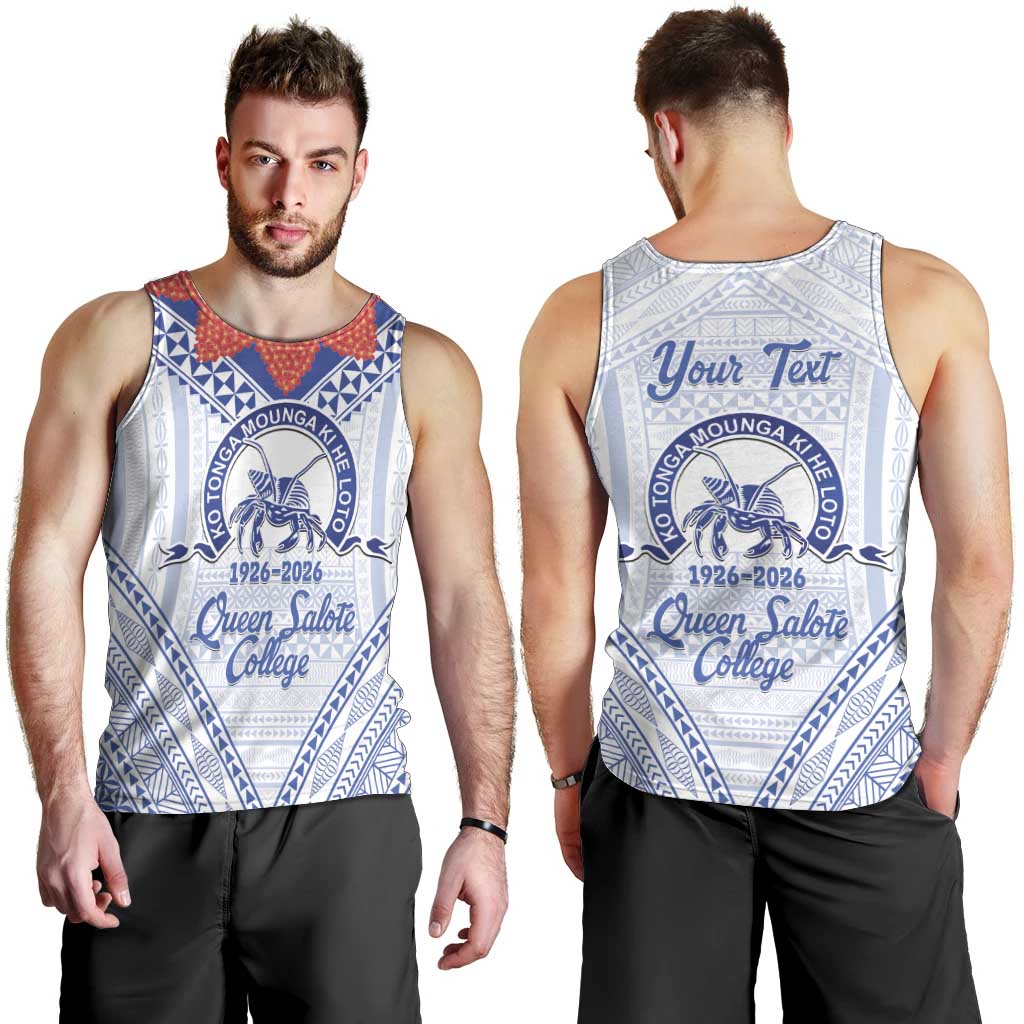 Queen Salote College 100 Years Personalized Men Tank Top Tonga QSC Heilala Lei White Ngatu Pattern