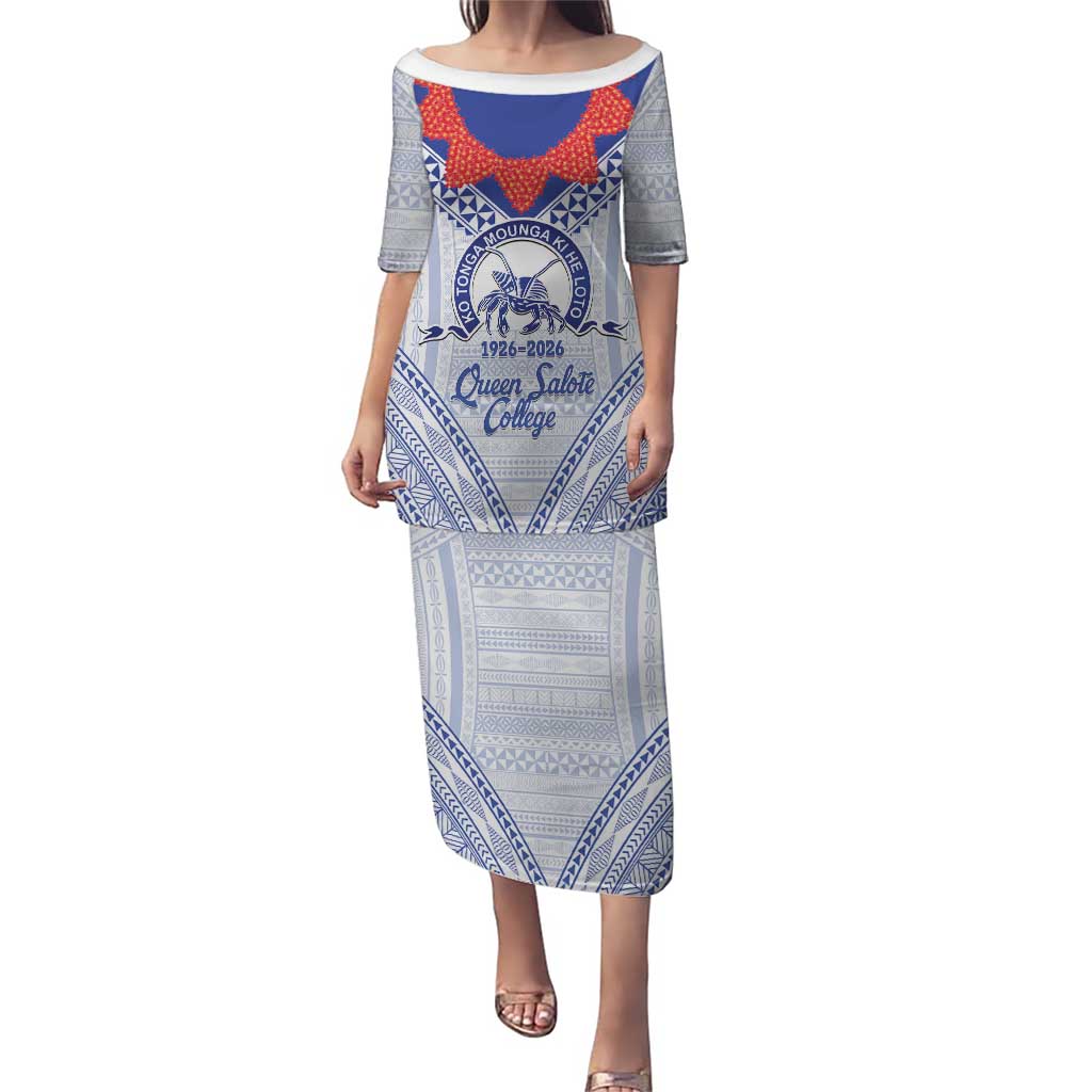 Queen Salote College 100 Years Personalized Puletasi Tonga QSC Heilala Lei White Ngatu Pattern