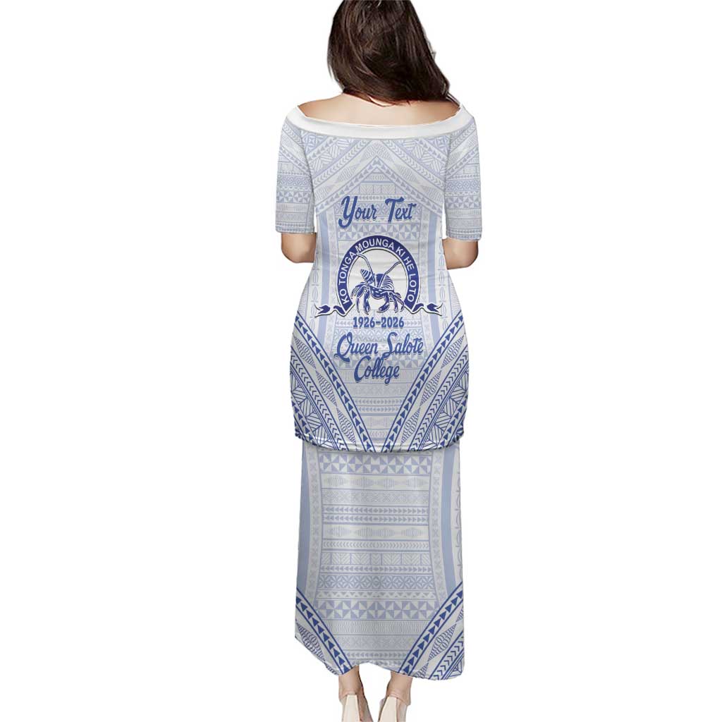 Queen Salote College 100 Years Personalized Puletasi Tonga QSC Heilala Lei White Ngatu Pattern