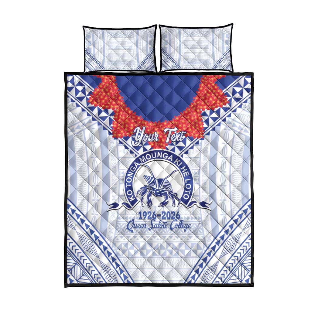 Queen Salote College 100 Years Personalized Quilt Bed Set Tonga QSC Heilala Lei White Ngatu Pattern