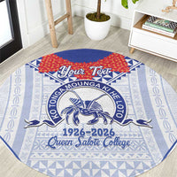 Queen Salote College 100 Years Personalized Round Carpet Tonga QSC Heilala Lei White Ngatu Pattern