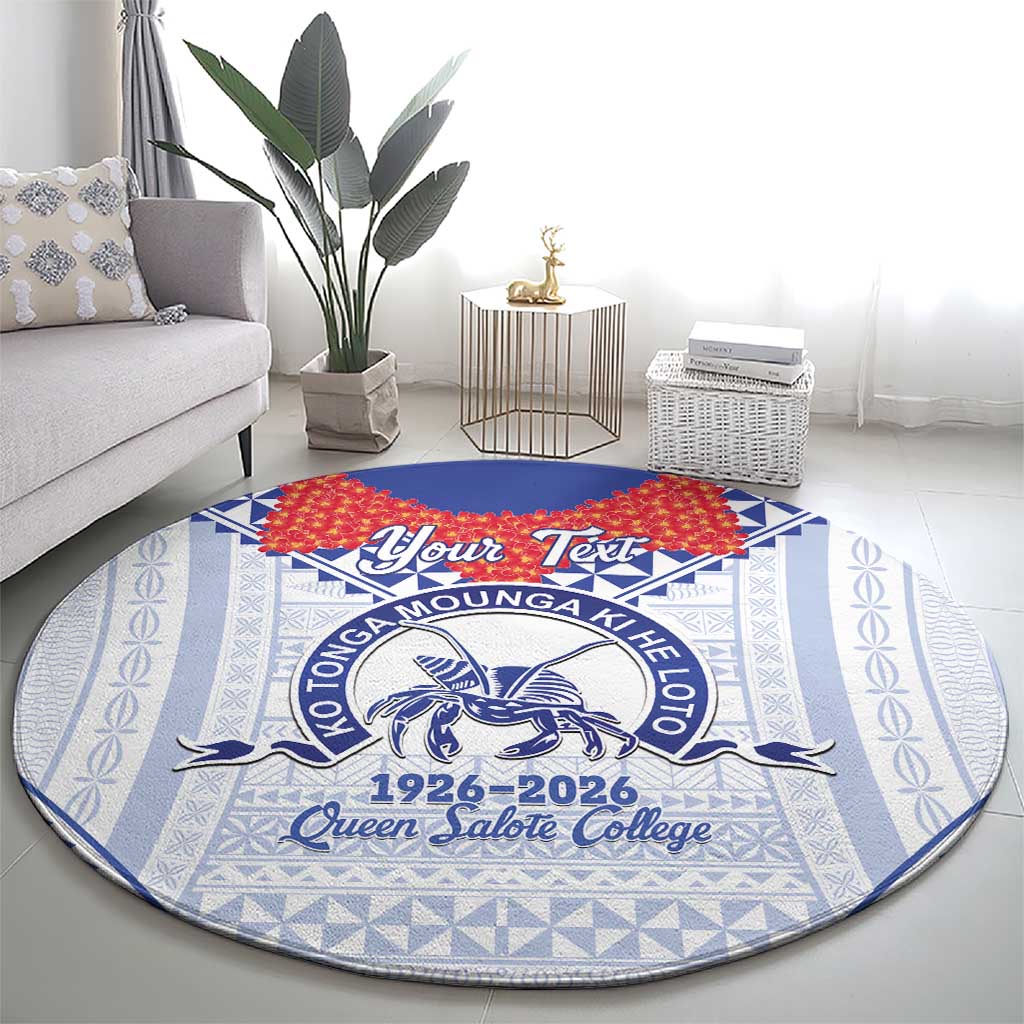 Queen Salote College 100 Years Personalized Round Carpet Tonga QSC Heilala Lei White Ngatu Pattern