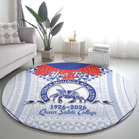 Queen Salote College 100 Years Personalized Round Carpet Tonga QSC Heilala Lei White Ngatu Pattern