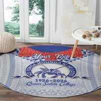 Queen Salote College 100 Years Personalized Round Carpet Tonga QSC Heilala Lei White Ngatu Pattern