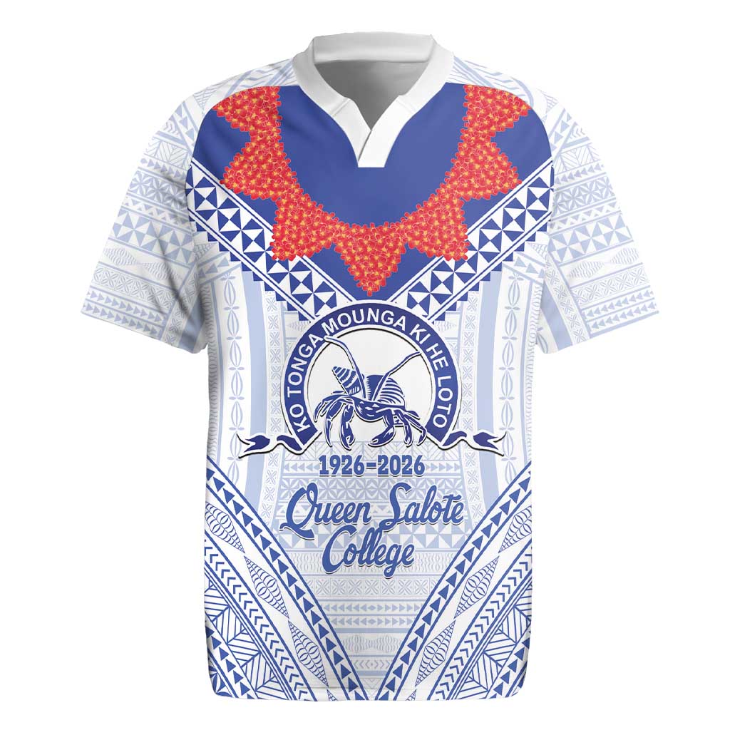 Queen Salote College 100 Years Personalized Rugby Jersey Tonga QSC Heilala Lei White Ngatu Pattern