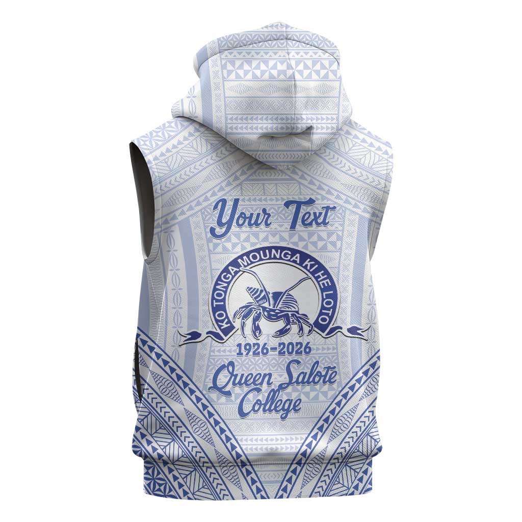 Queen Salote College 100 Years Personalized Sleeveless Zip Hoodie Tonga QSC Heilala Lei White Ngatu Pattern LT14 - Polynesian Pride