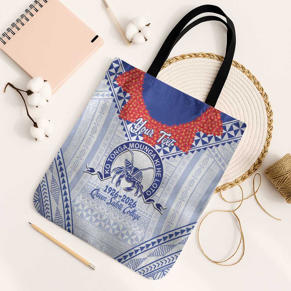 Queen Salote College 100 Years Personalized Tote Bag Tonga QSC Heilala Lei White Ngatu Pattern