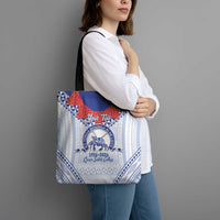 Queen Salote College 100 Years Personalized Tote Bag Tonga QSC Heilala Lei White Ngatu Pattern