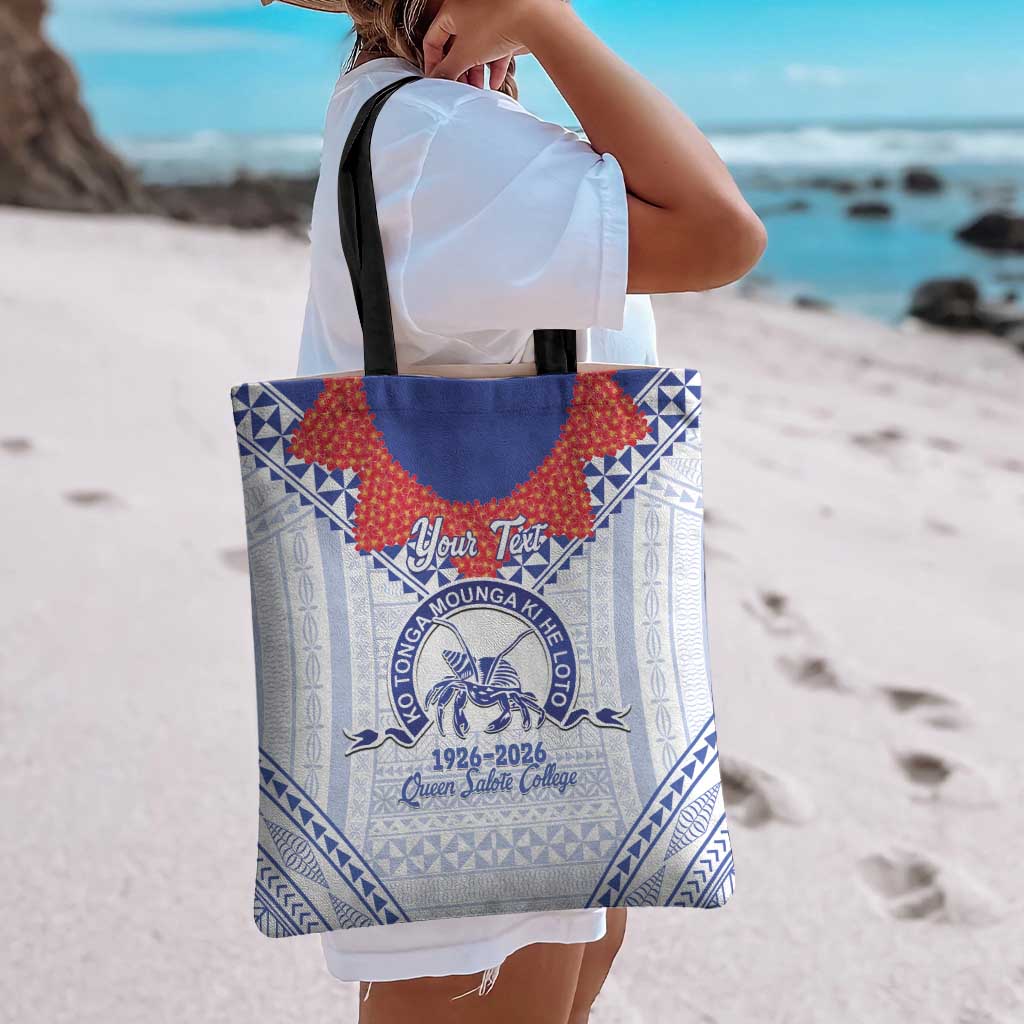 Queen Salote College 100 Years Personalized Tote Bag Tonga QSC Heilala Lei White Ngatu Pattern
