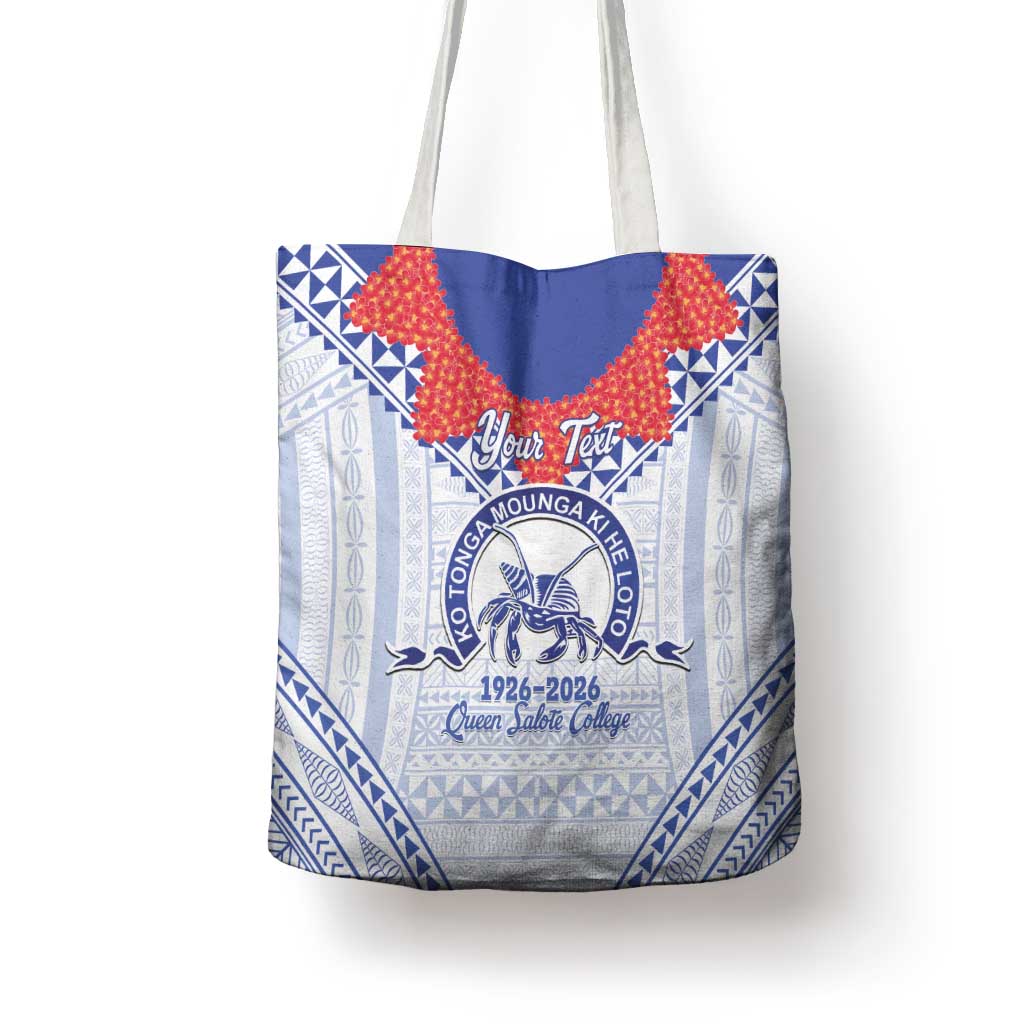 Queen Salote College 100 Years Personalized Tote Bag Tonga QSC Heilala Lei White Ngatu Pattern