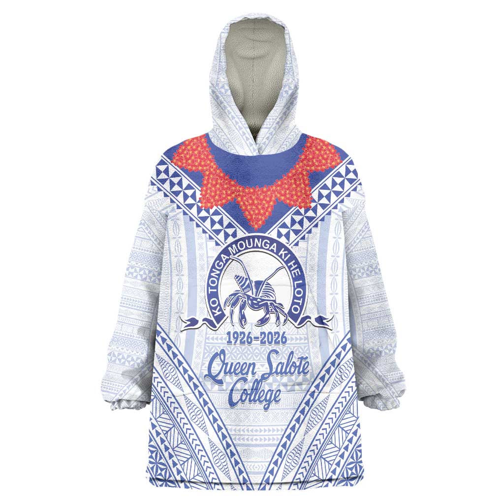 Queen Salote College 100 Years Personalized Wearable Blanket Hoodie Tonga QSC Heilala Lei White Ngatu Pattern