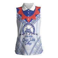 Queen Salote College 100 Years Personalized Women Sleeveless Polo Shirt Tonga QSC Heilala Lei White Ngatu Pattern