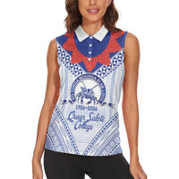 Queen Salote College 100 Years Personalized Women Sleeveless Polo Shirt Tonga QSC Heilala Lei White Ngatu Pattern