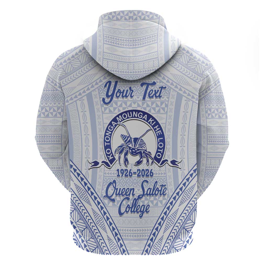 Queen Salote College 100 Years Personalized Zip Hoodie Tonga QSC Heilala Lei White Ngatu Pattern LT14 - Polynesian Pride
