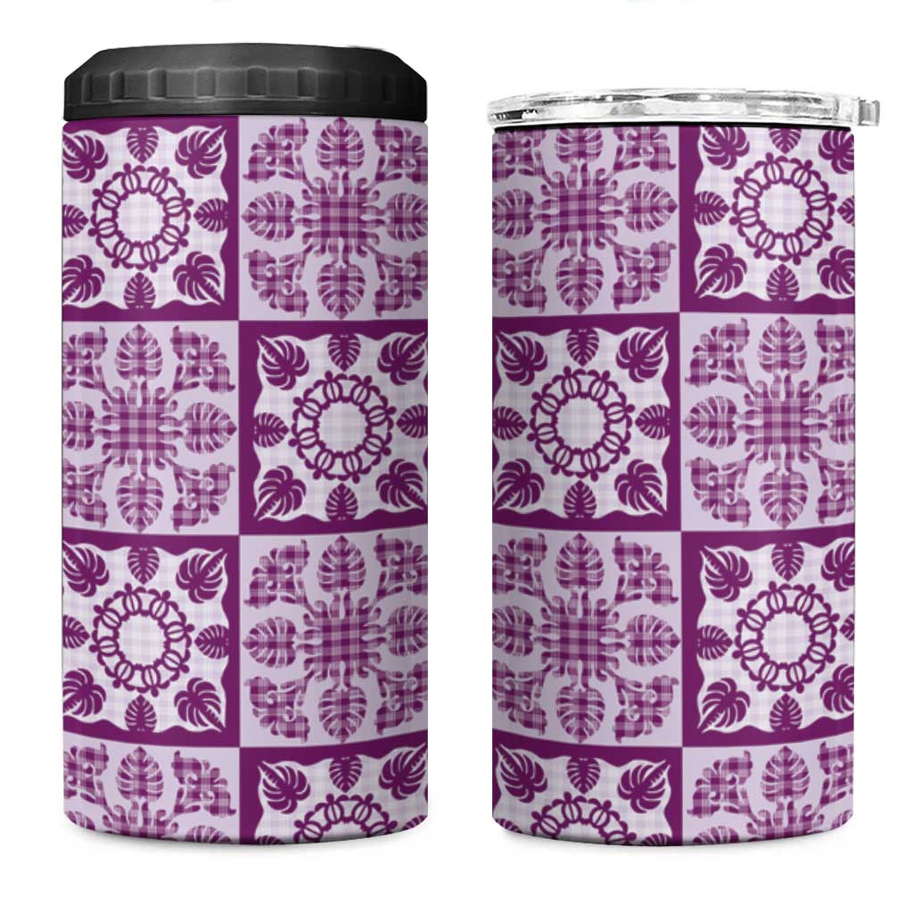 Poni Palaka Quilt Hawaii 4 in 1 Can Cooler Tumbler Hawaiian Tropical Monstera Sea Turtle LT14 One Size: 16 oz Purple - Polynesian Pride