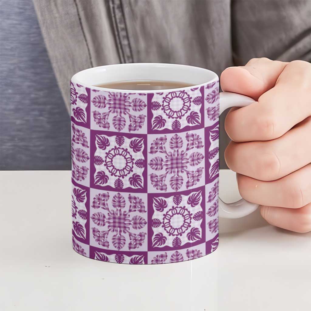 Poni Palaka Quilt Hawaii Ceramic Mug Hawaiian Tropical Monstera Sea Turtle