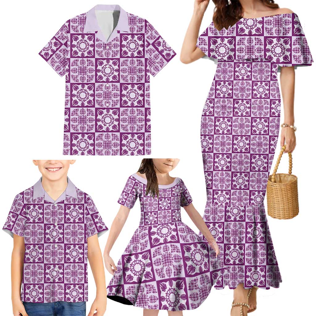Poni Palaka Quilt Hawaii Family Matching Mermaid Dress and Hawaiian Shirt Hawaiian Tropical Monstera Sea Turtle LT14 - Polynesian Pride