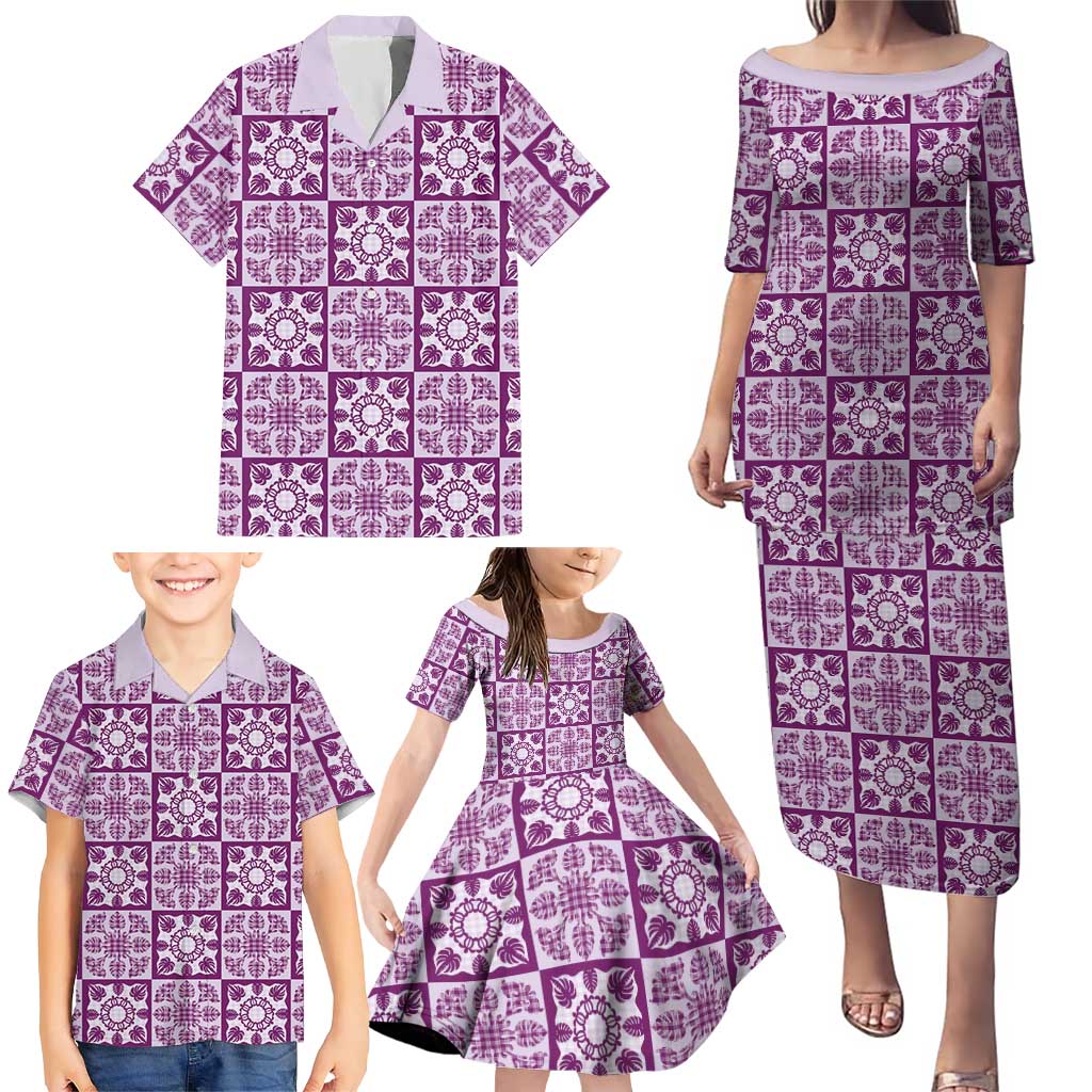 Poni Palaka Quilt Hawaii Family Matching Puletasi and Hawaiian Shirt Hawaiian Tropical Monstera Sea Turtle