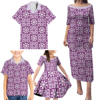 Poni Palaka Quilt Hawaii Family Matching Puletasi and Hawaiian Shirt Hawaiian Tropical Monstera Sea Turtle