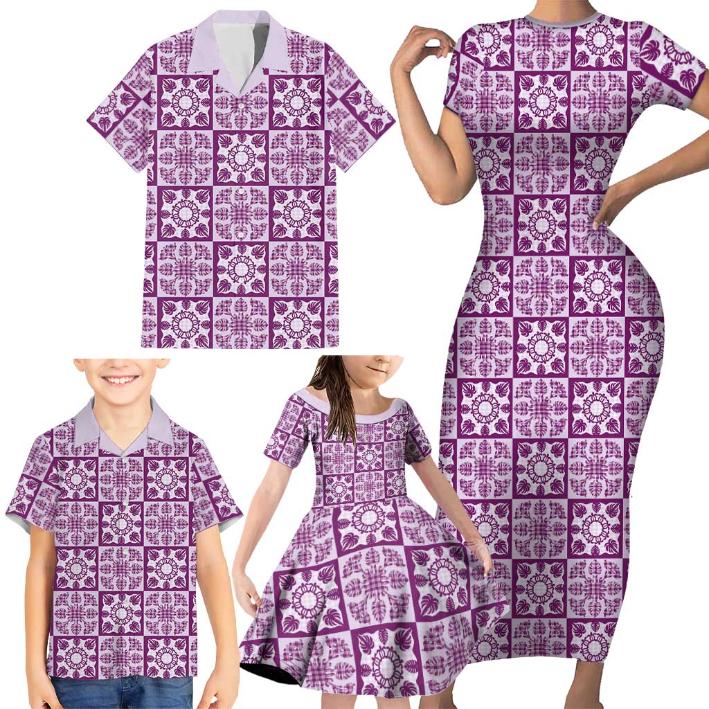Poni Palaka Quilt Hawaii Family Matching Short Sleeve Bodycon Dress and Hawaiian Shirt Hawaiian Tropical Monstera Sea Turtle LT14 - Polynesian Pride