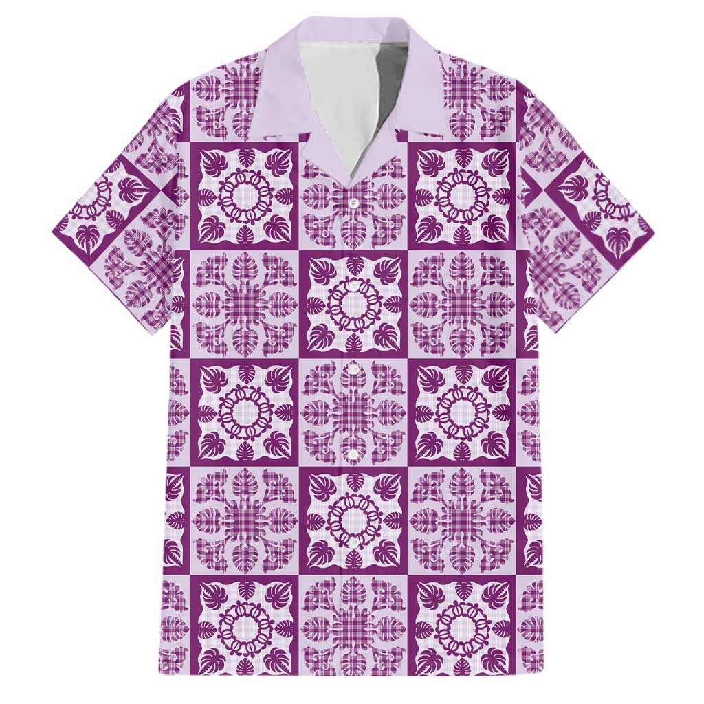 Poni Palaka Quilt Hawaii Family Matching Summer Maxi Dress and Hawaiian Shirt Hawaiian Tropical Monstera Sea Turtle LT14 Dad's Shirt - Short Sleeve Purple - Polynesian Pride