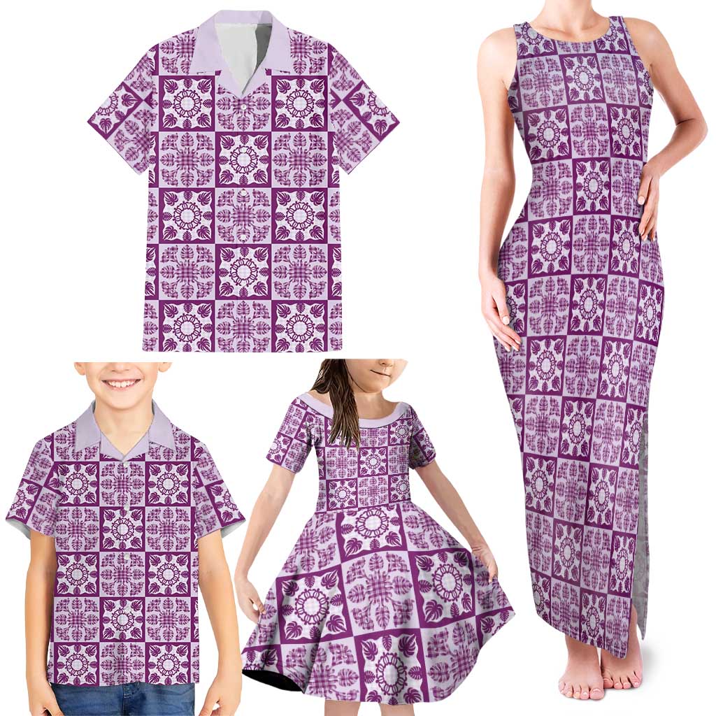 Poni Palaka Quilt Hawaii Family Matching Tank Maxi Dress and Hawaiian Shirt Hawaiian Tropical Monstera Sea Turtle