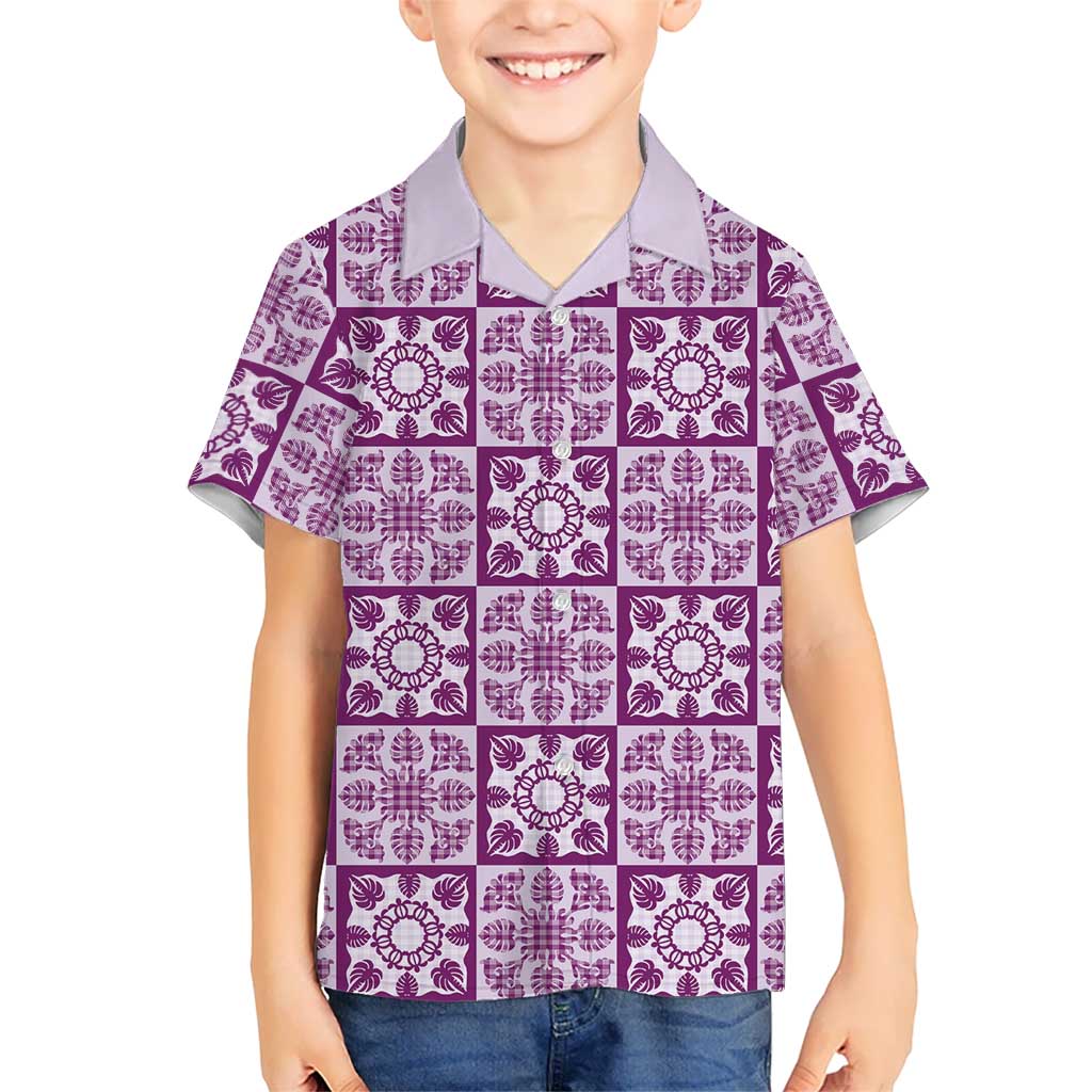 Poni Palaka Quilt Hawaii Kid Hawaiian Shirt Hawaiian Tropical Monstera Sea Turtle LT14 Kid Purple - Polynesian Pride