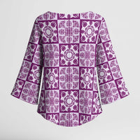 Poni Palaka Quilt Hawaii Kimono Sleeve Blouse Hawaiian Tropical Monstera Sea Turtle LT14 - Polynesian Pride