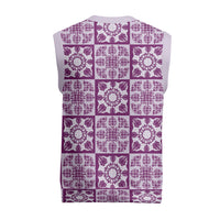 Poni Palaka Quilt Hawaii Christmas Knitted V-Neck Vest Hawaiian Tropical Monstera Sea Turtle
