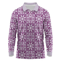 Poni Palaka Quilt Hawaii Long Sleeve Polo Shirt Hawaiian Tropical Monstera Sea Turtle