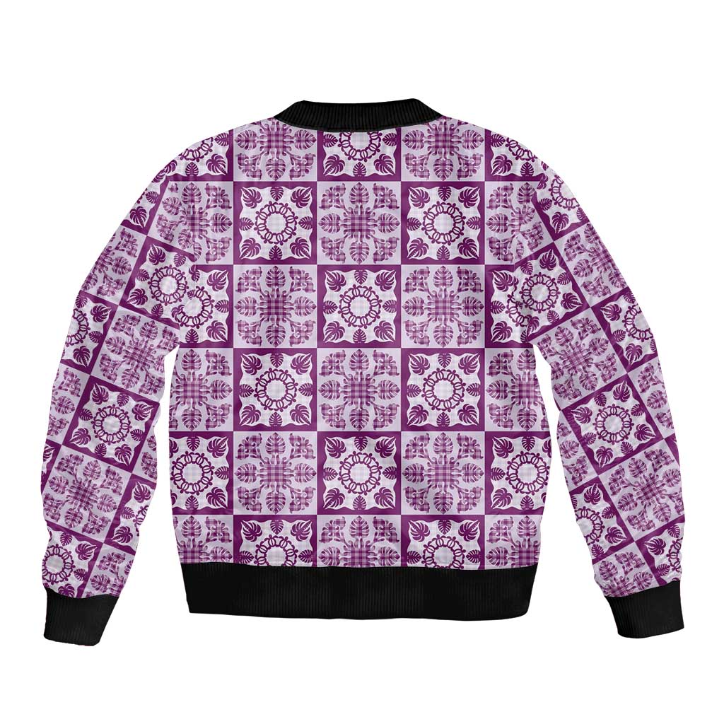 Poni Palaka Quilt Hawaii Sleeve Zip Bomber Jacket Hawaiian Tropical Monstera Sea Turtle LT14 - Polynesian Pride