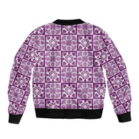 Poni Palaka Quilt Hawaii Sleeve Zip Bomber Jacket Hawaiian Tropical Monstera Sea Turtle LT14 - Polynesian Pride