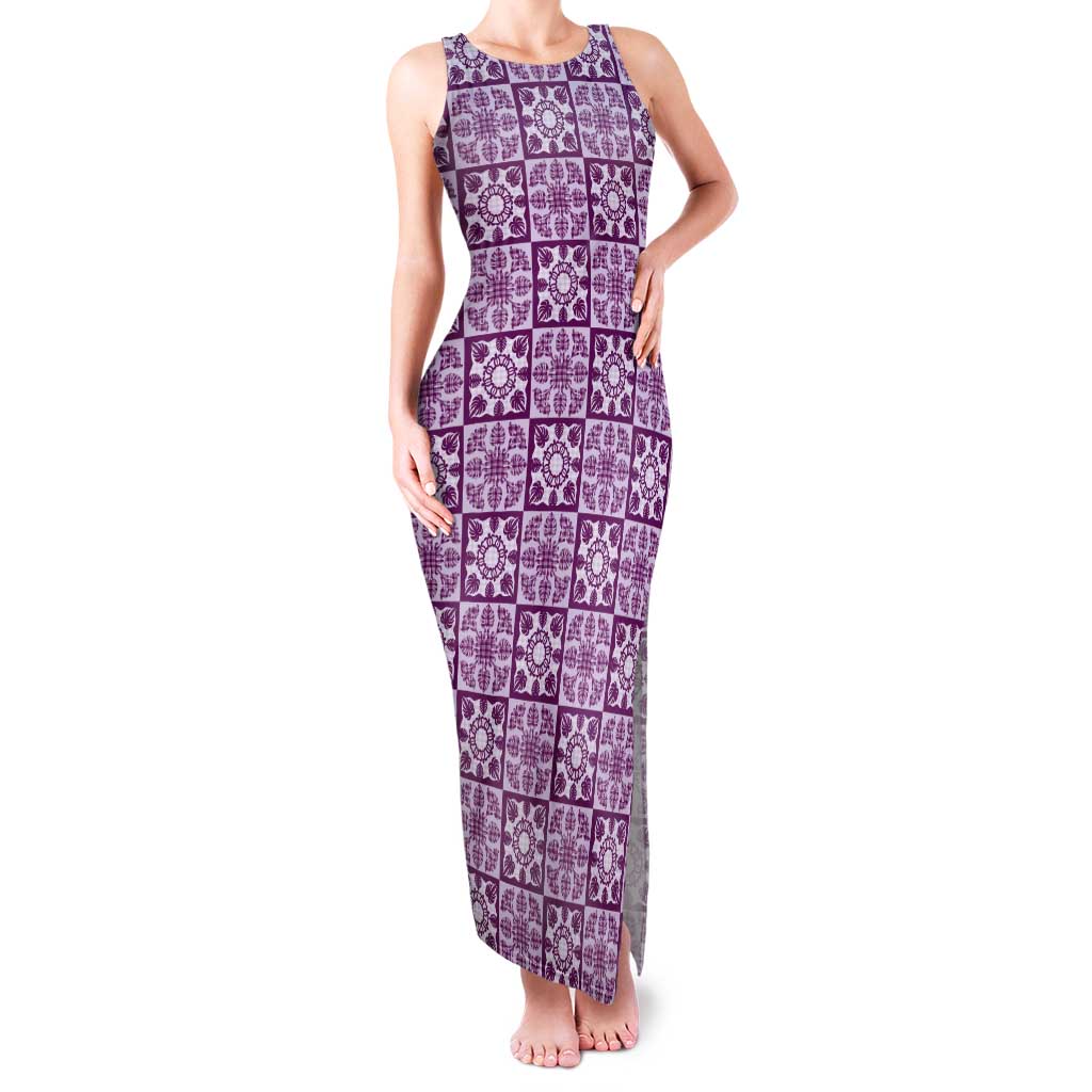 Poni Palaka Quilt Hawaii Tank Maxi Dress Hawaiian Tropical Monstera Sea Turtle