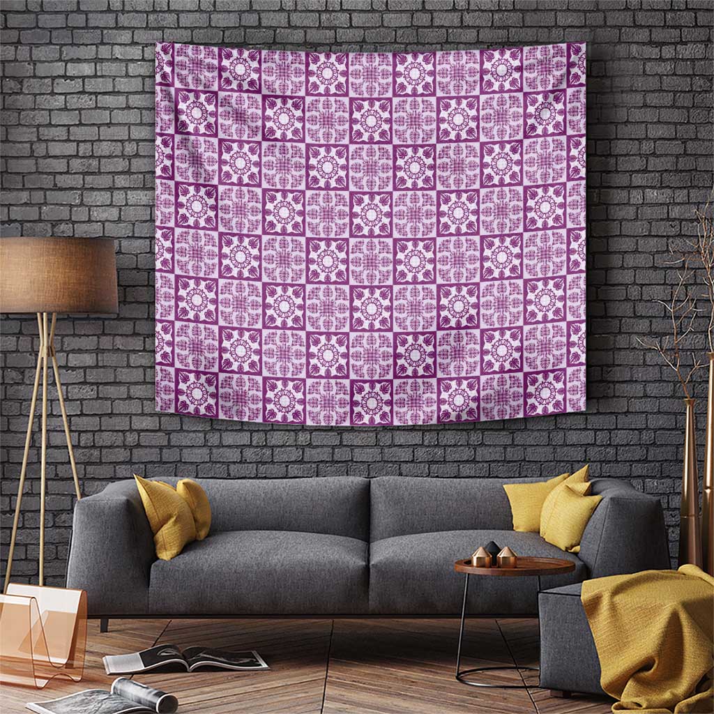 Poni Palaka Quilt Hawaii Tapestry Hawaiian Tropical Monstera Sea Turtle LT14 Purple - Polynesian Pride